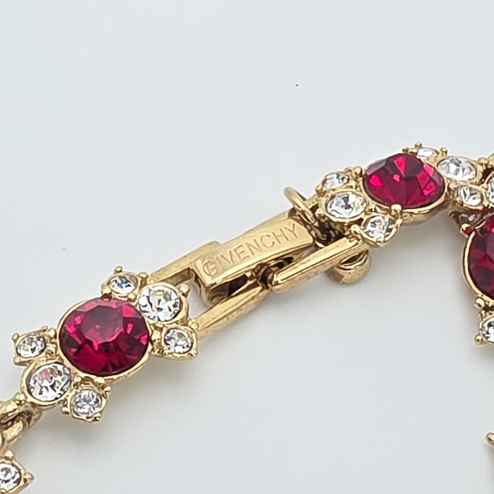 New!‎ GIVENCHY SWAROVSKI Bracelet Red & Clear Crystals Gold Plate 6.5" Signed - Picture 11 of 16